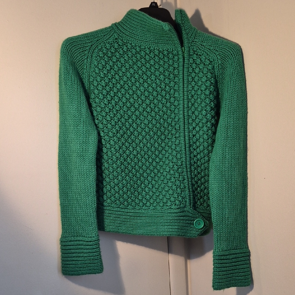 Moda International Green Knit Zip-Front Cardigan Sweater